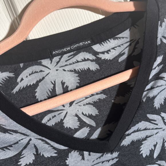 Andrew Christian Men’s Palm Tree V Neck T Shirt Size Medium - Picture 2 of 3